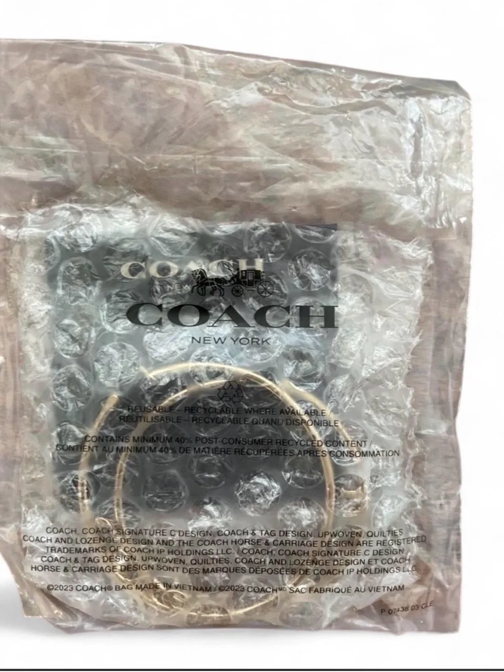 Coach Gold Large Hoop Earrings with Crystal New - Picture 4 of 5